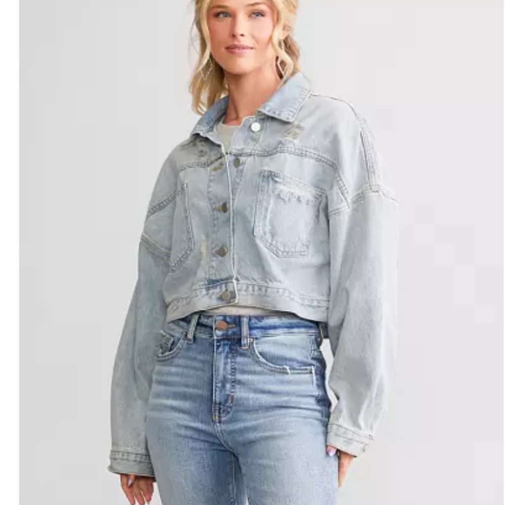 BLUE B. BUCKLE RHINESTONE FRINGE DENIM JACKET S/M LIGHT WASH CONCERT WESTERN - Picture 2 of 13